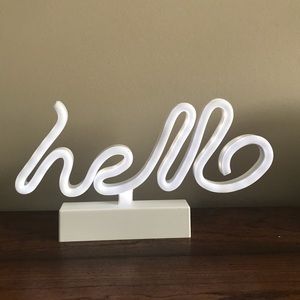 White Light Up Hello Desk Sign